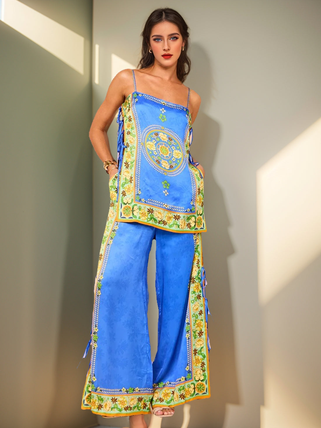 Floral Print Cami and Wide-Leg Pant Set