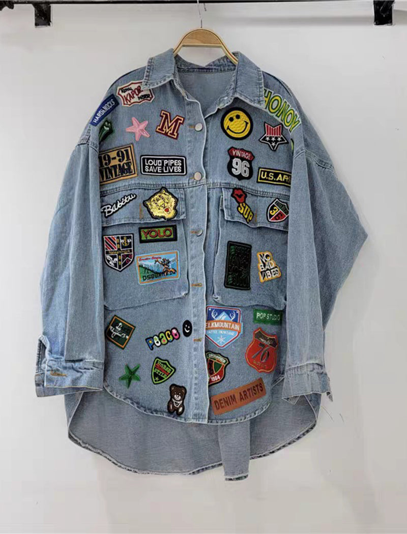 Oversized Denim Patchwork Jacket