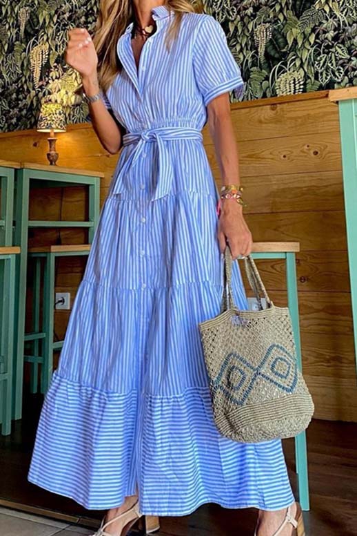 Self-Tie Striped Maxi Dress