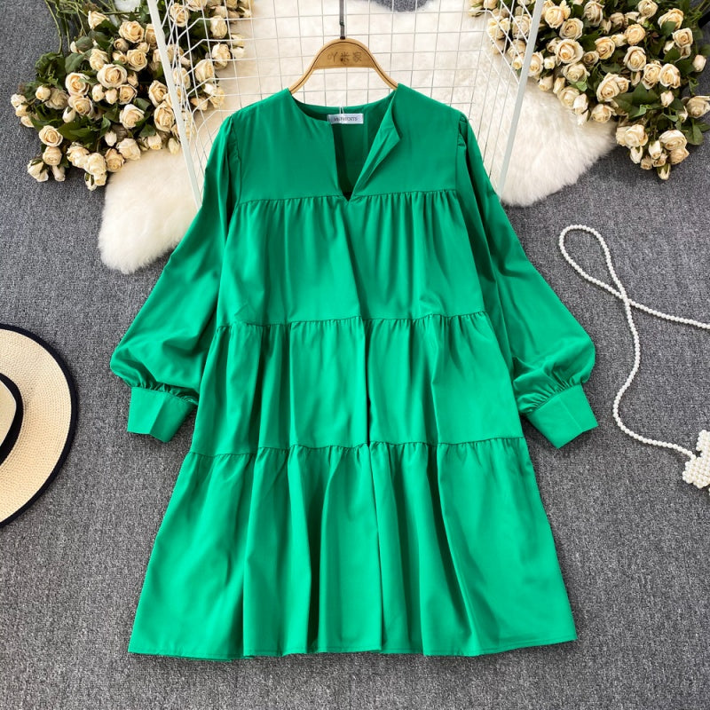 Tiered Long-Sleeve Mini Dress