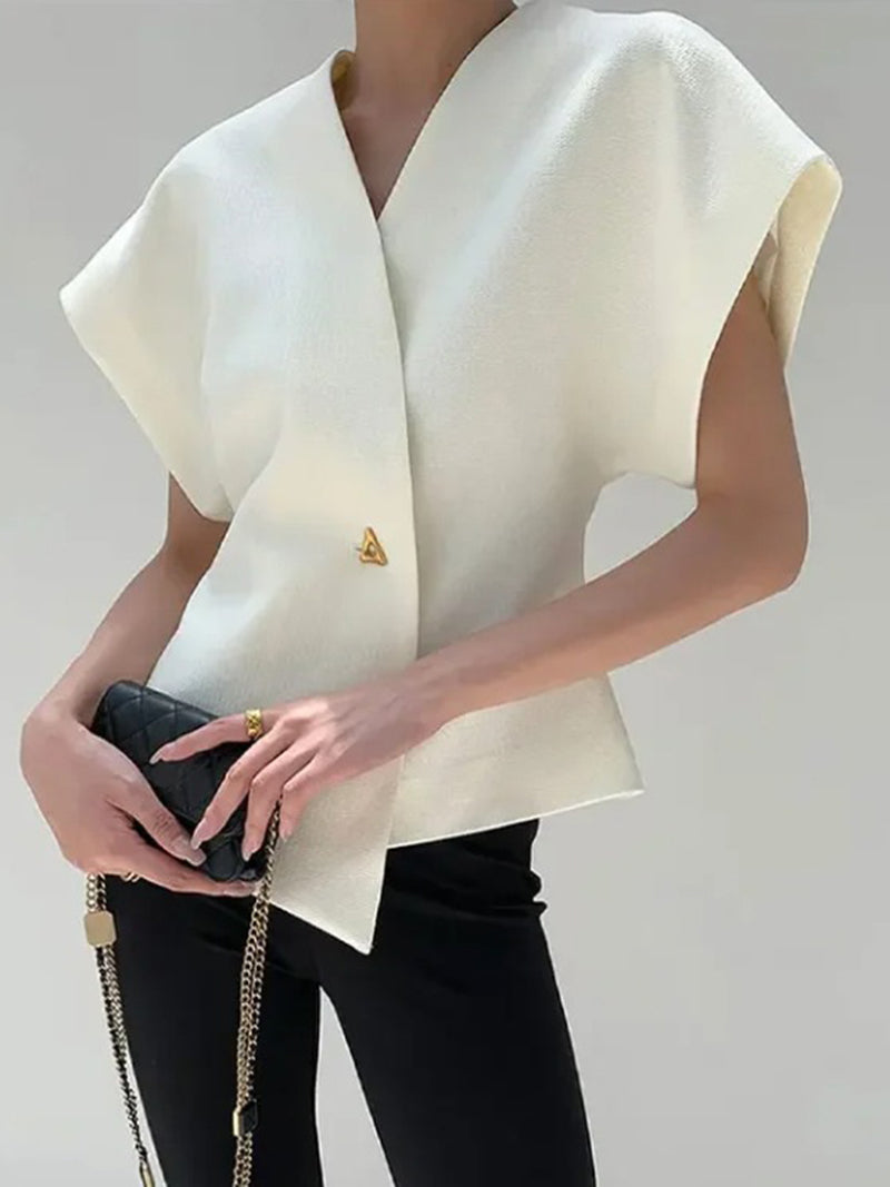 V-Neck Asymmetric Buttoned Top