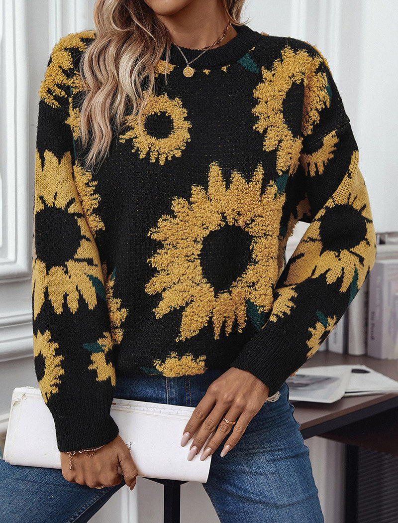 Sunflower Print Knit Sweater