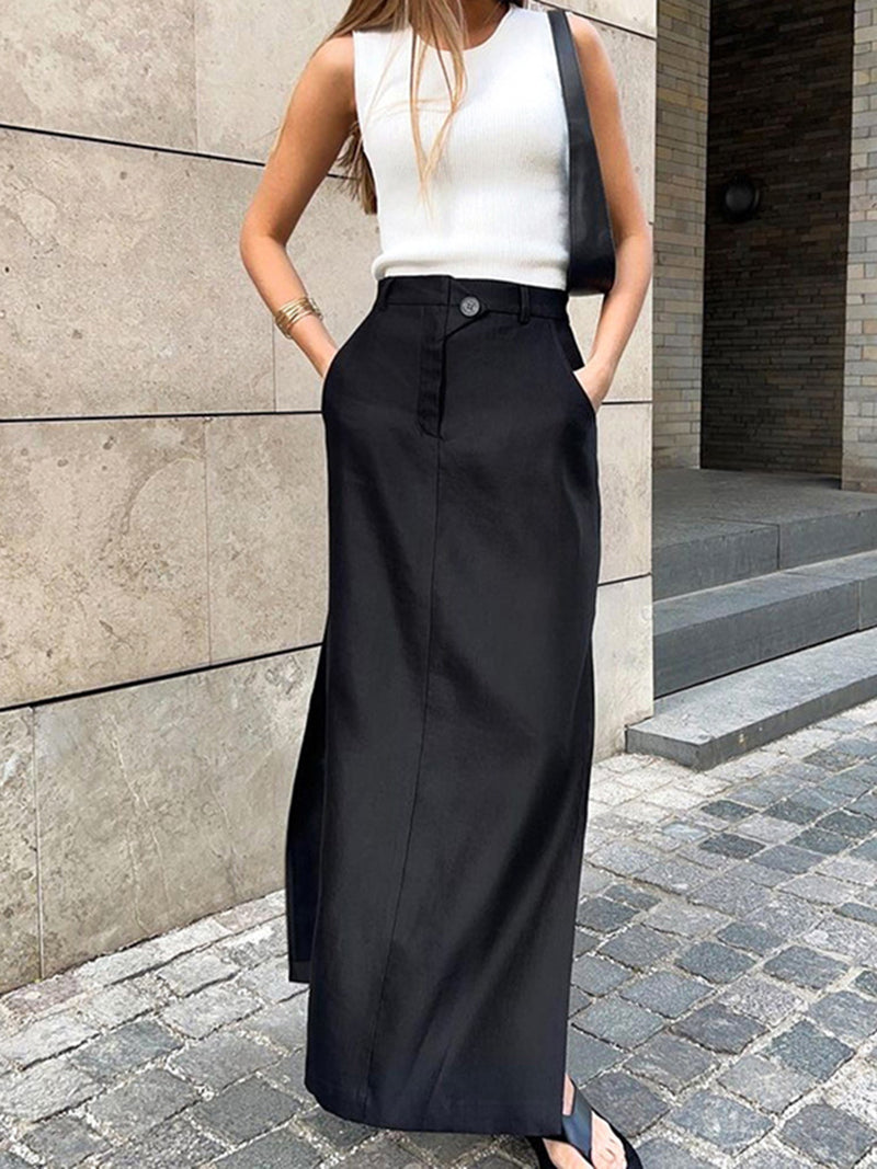 High-Waist Slit Maxi Skirt