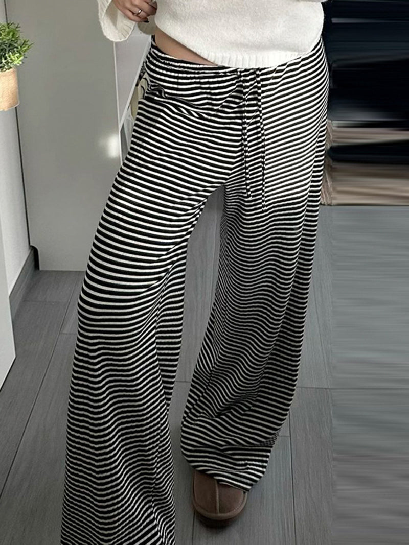 Drawstring Striped Wide-Leg Pants