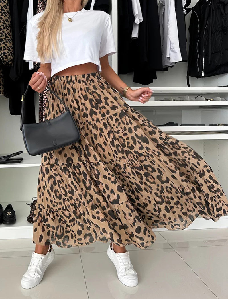Leopard Print Flowy Maxi Skirt