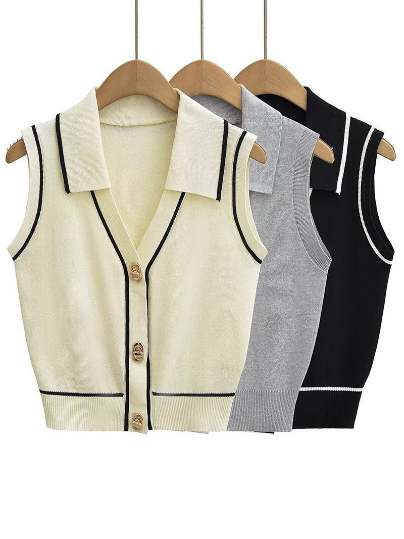 Sleeveless Button-Up Knit Vests