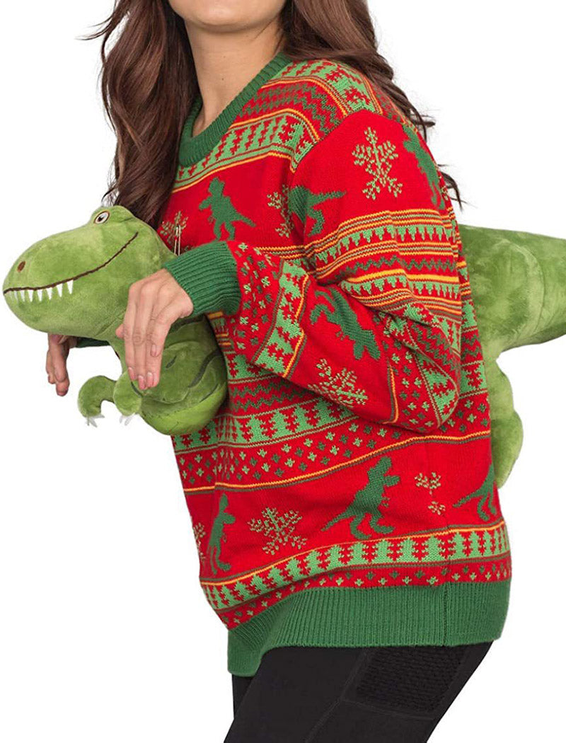 Dinosaur/Shark Plush Detail Festive Sweater