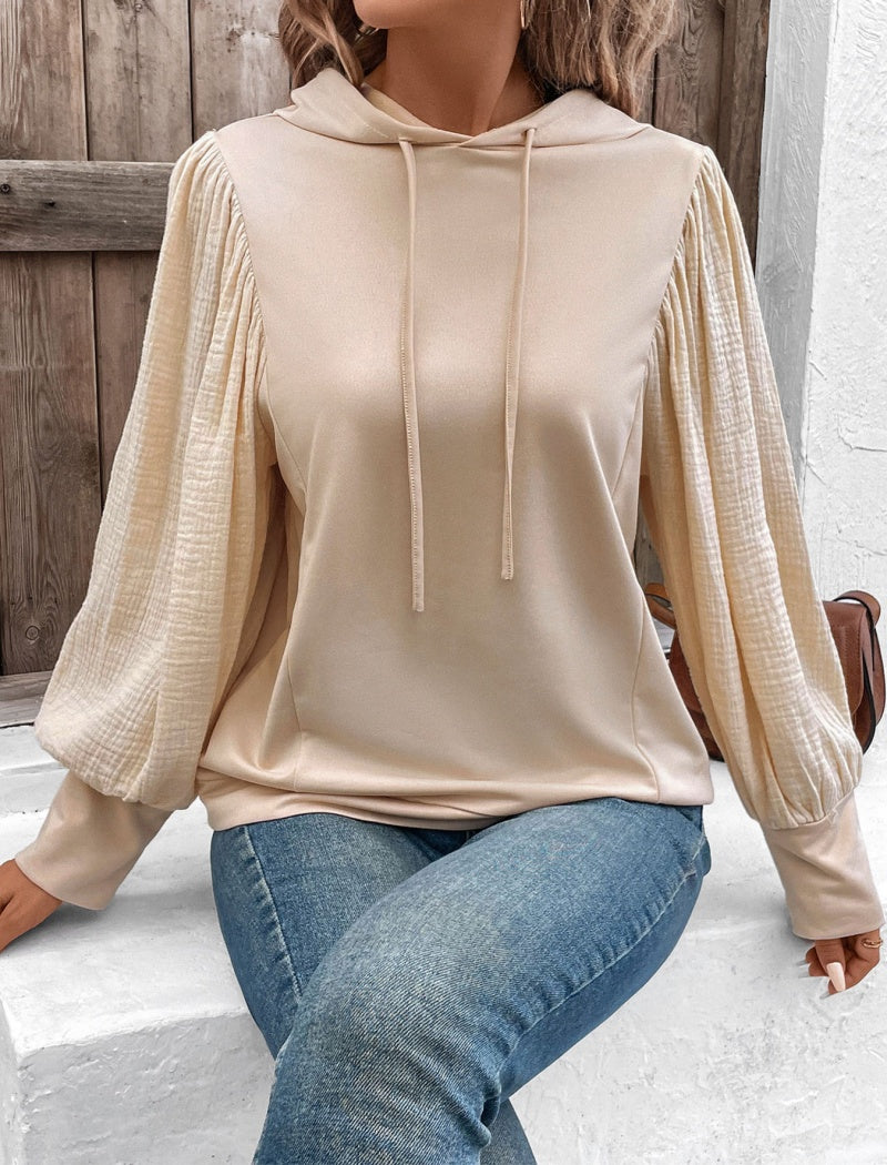 Hooded Puff Sleeve Long Sleeve Top