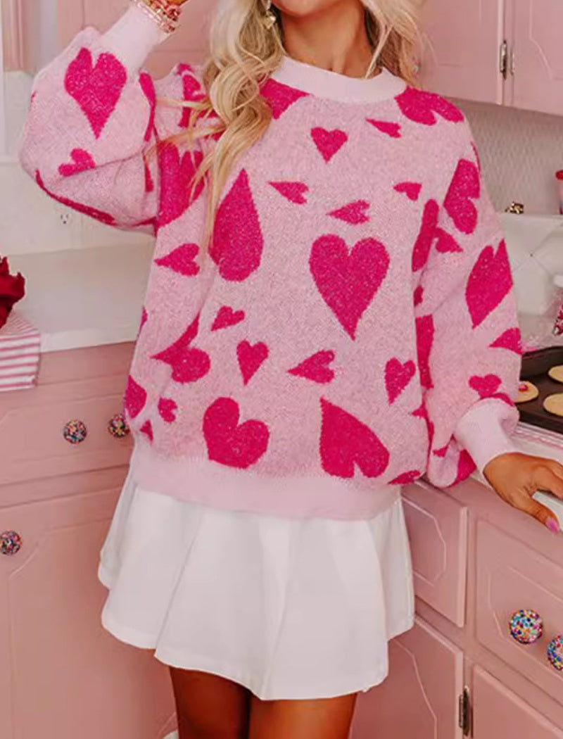 Heart Pattern Knit Sweater