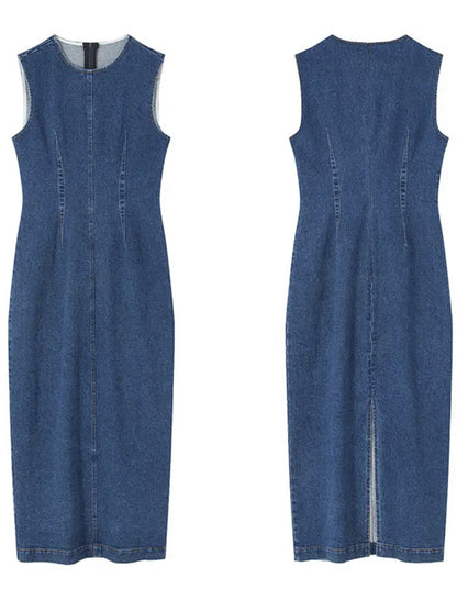 Denim sleeveless Pencil Maxi Dress