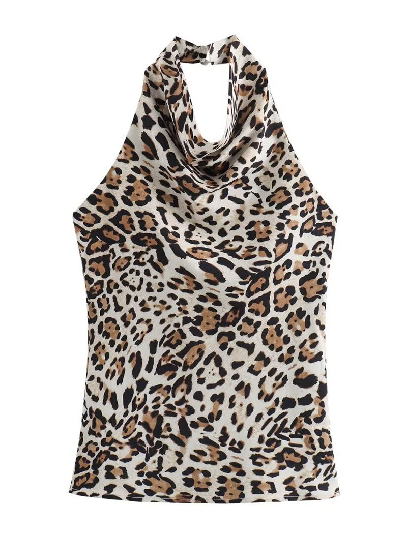 Backless Leopard Print Halter Top