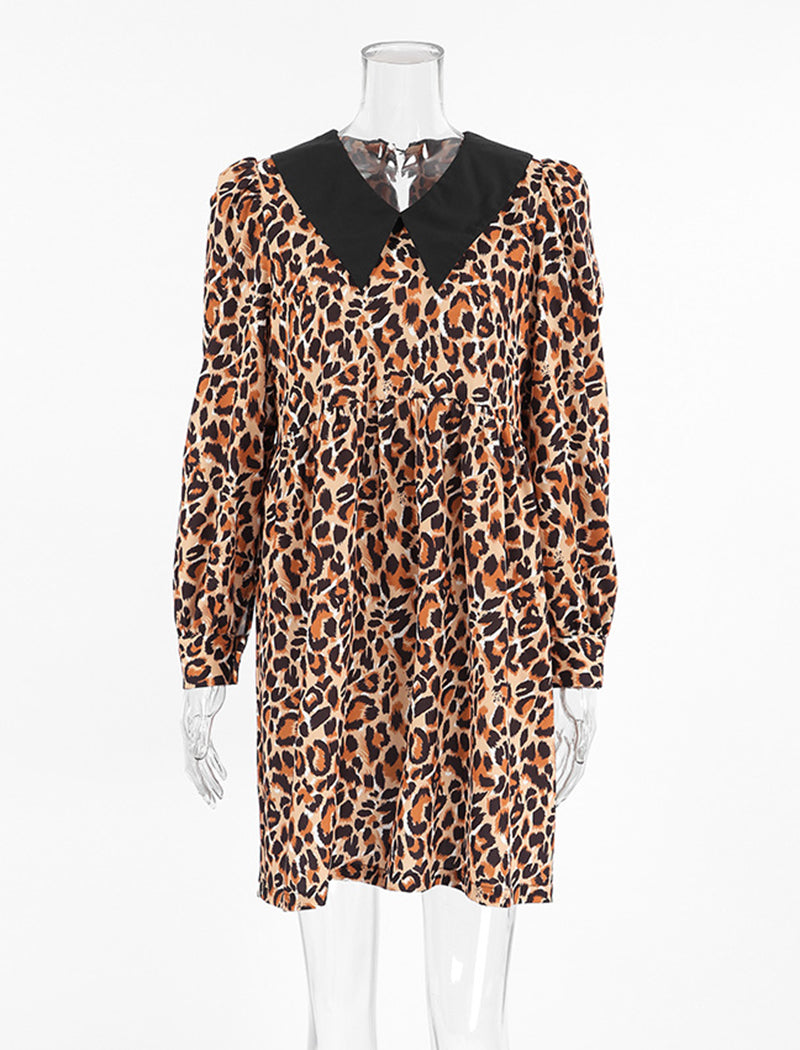 Leopard Print Collared Mini Dress