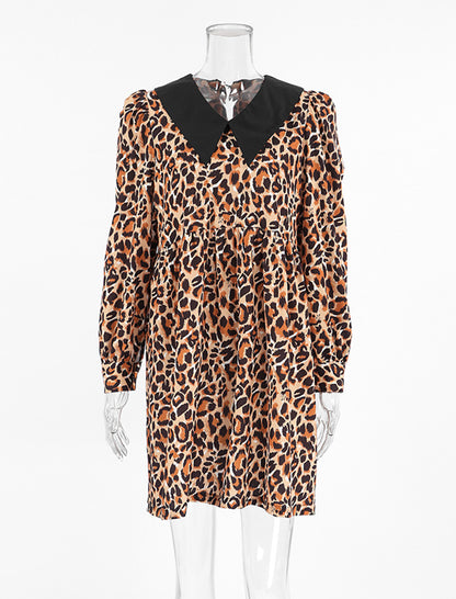 Leopard Print Collared Mini Dress