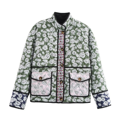 Quilted Floral Contrast Pocket Jacket