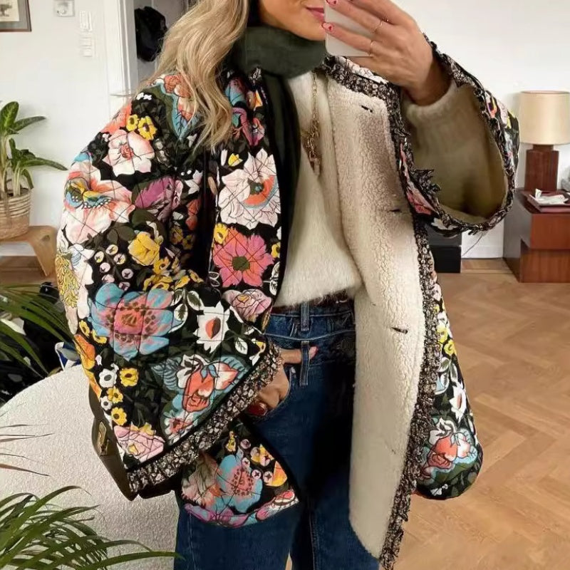 Floral Trim Bell Sleeve Coat