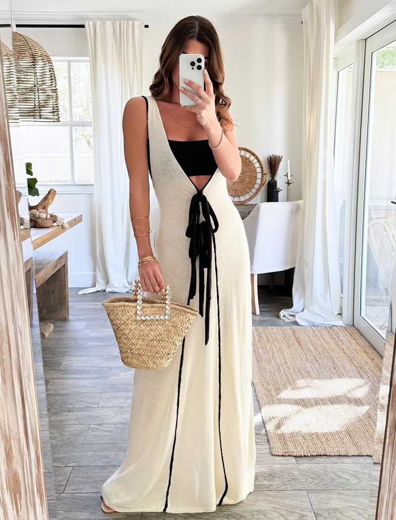 Tie-Front Sleeveless Maxi Dress