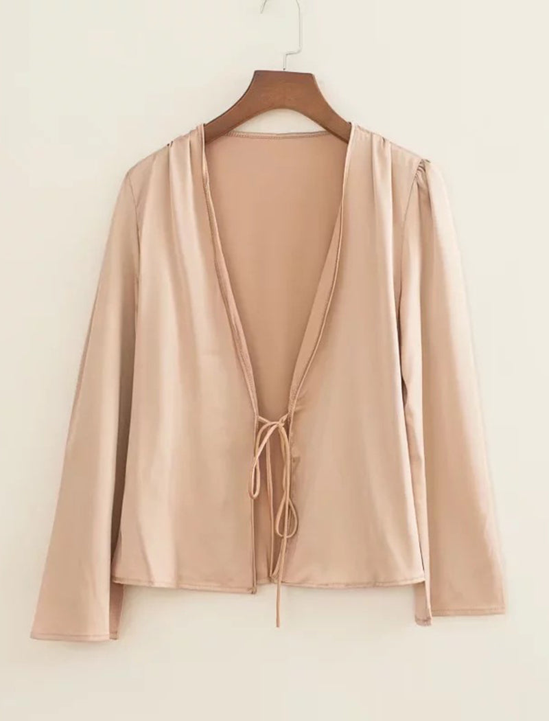 Front-Tie V-Neck Blouse