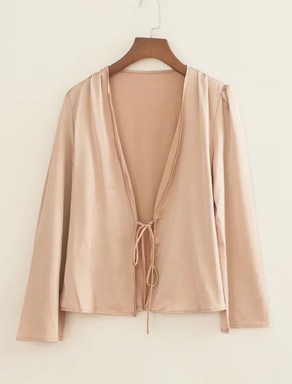 Front-Tie V-Neck Blouse