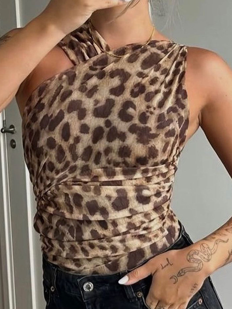 Crisscross Leopard Print Bodysuit