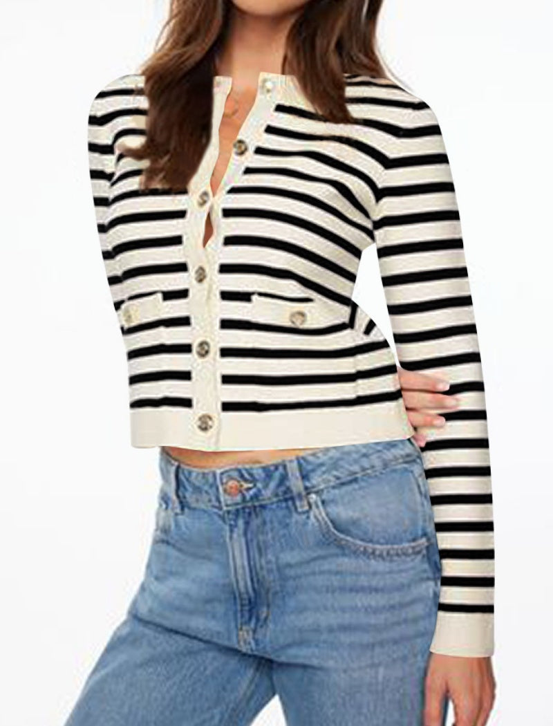 Buttoned Striped Cardigan