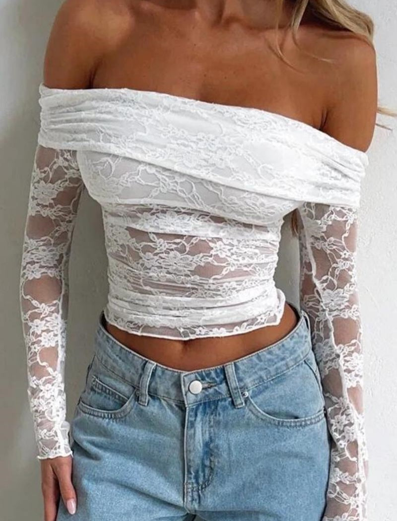 Off-Shoulder Lace Crop Top