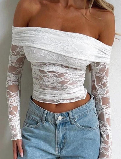 Off-Shoulder Lace Crop Top