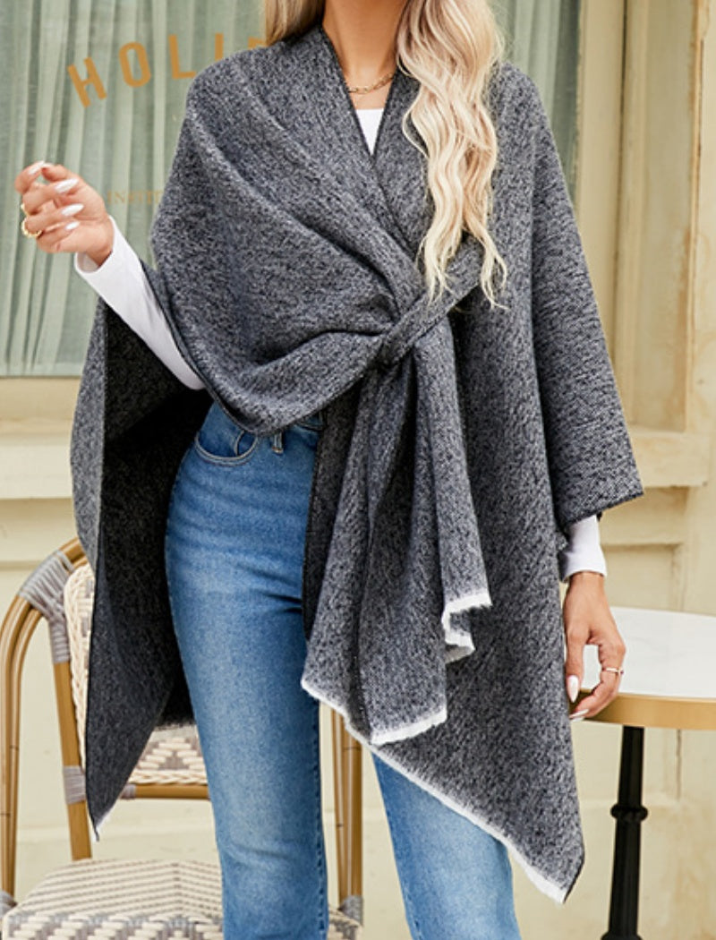 Two-Tone Oversized Shawl with Contrast Trim