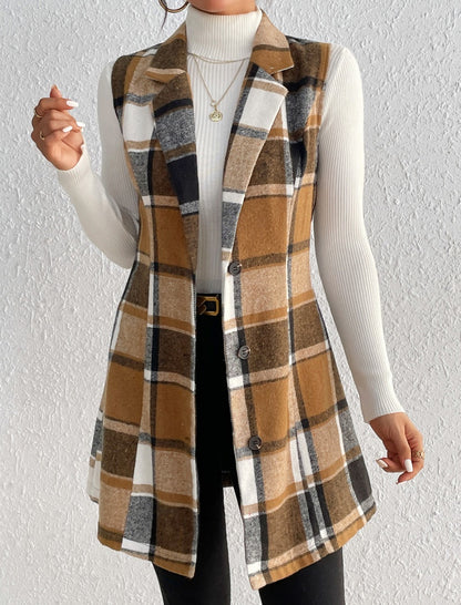 Plaid Sleeveless Long Vest