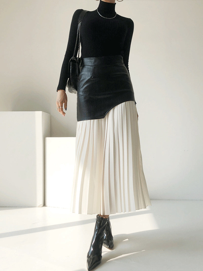 Asymmetrical Patchwork Pleated Skirt