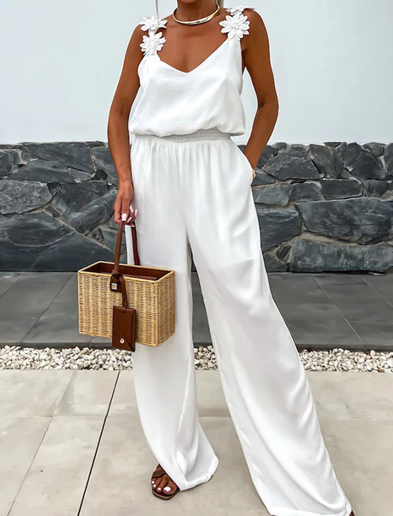 Floral Strap Jumpsuit with Wide Legs