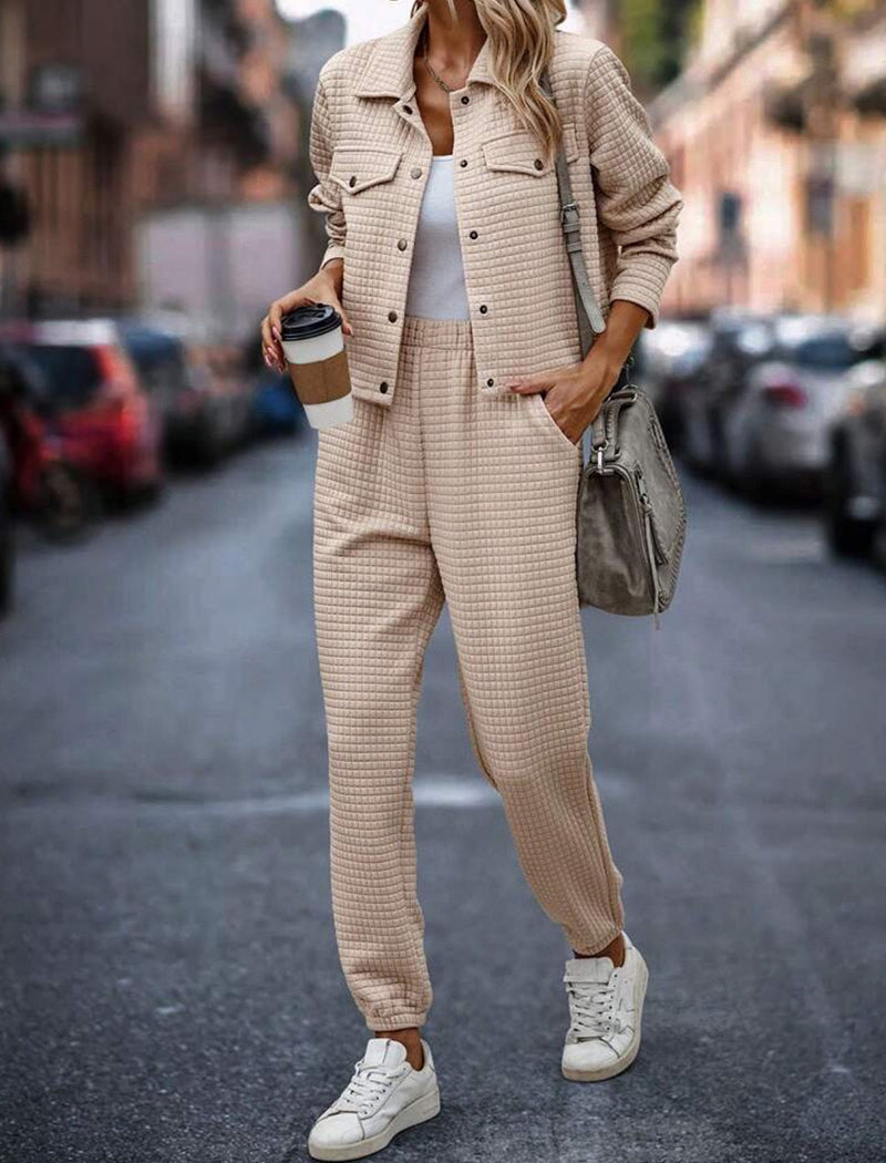 Waffle Textured Two-Piece Jogger Set