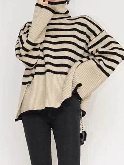 Striped Oversized Turtleneck Sweater