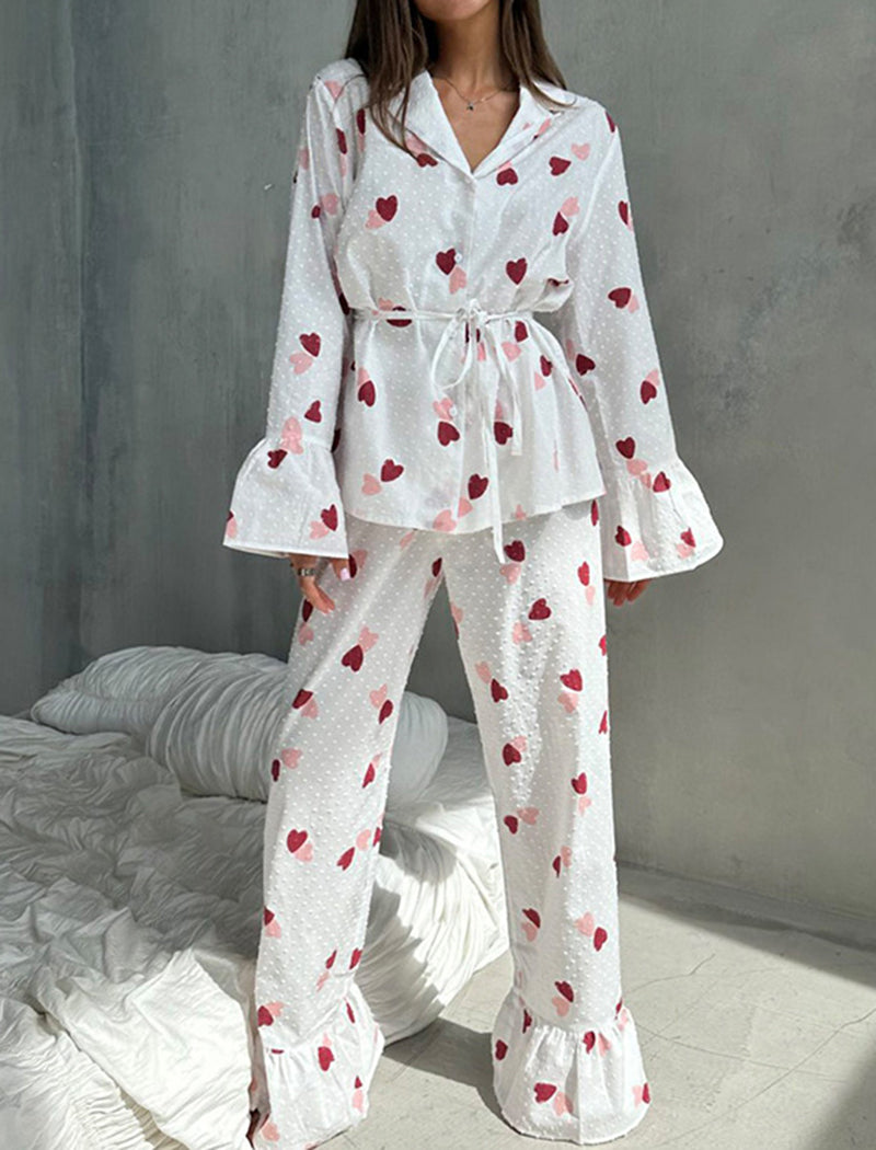 Heart Print Long Sleeve Pajama Set