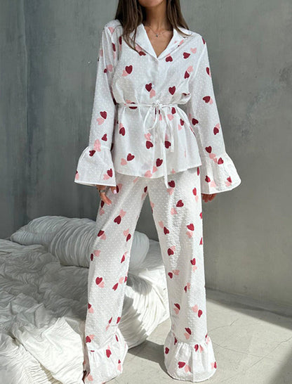 Heart Print Long Sleeve Pajama Set