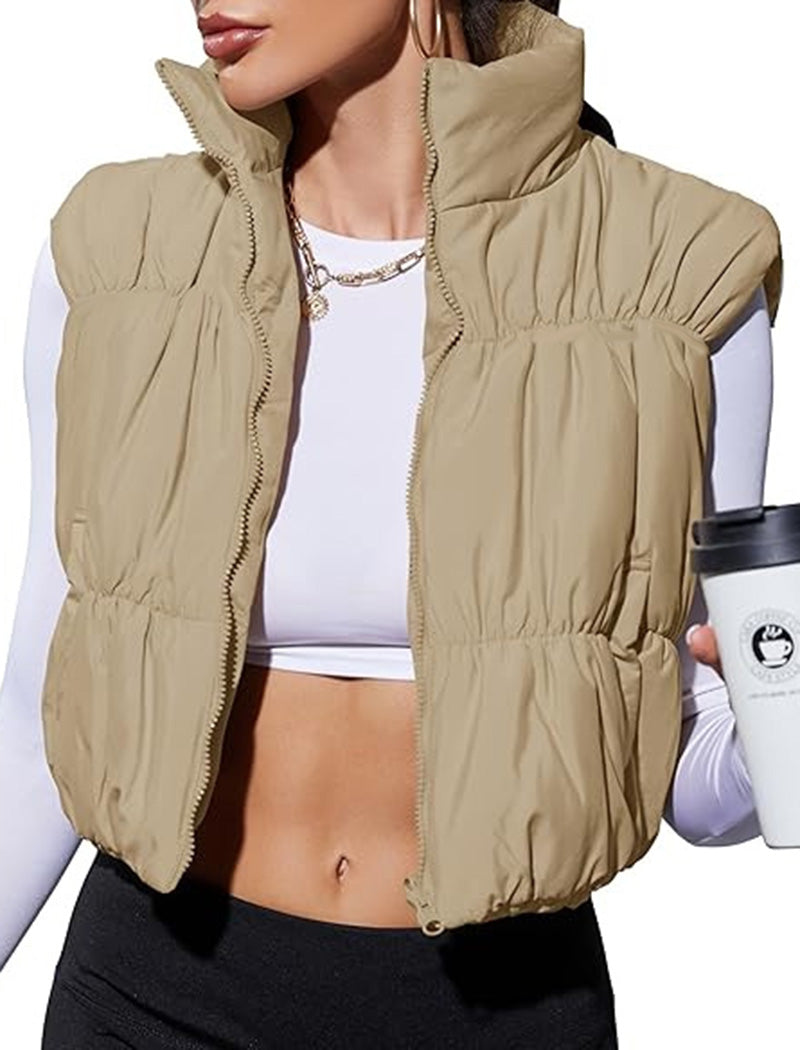 Padded Zip-Up Cropped Vest