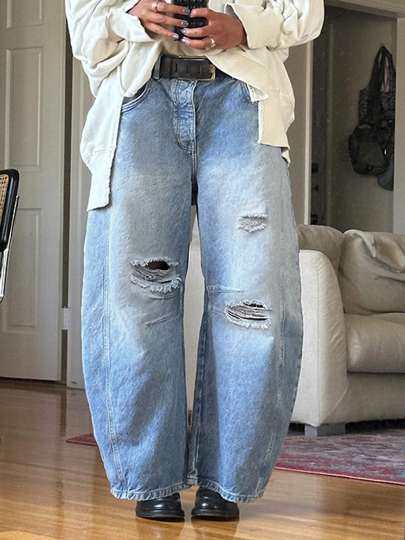 Distressed Wide-Leg Jeans