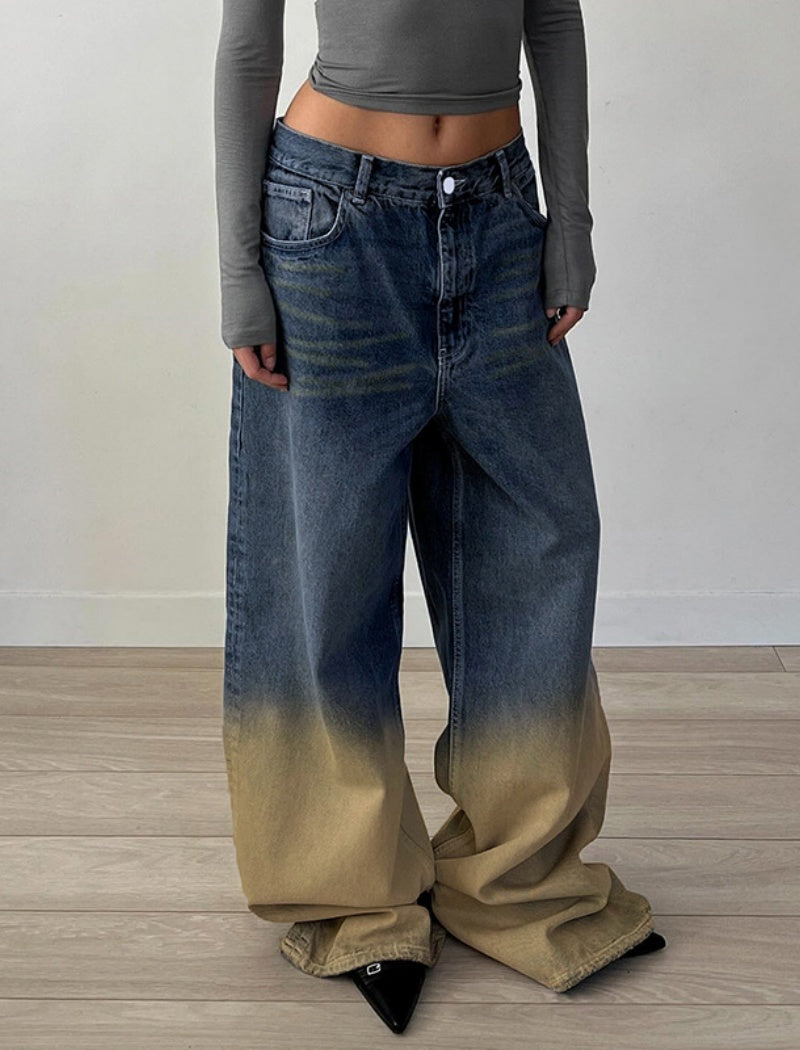 Ombre Wide-Leg Denim Pants