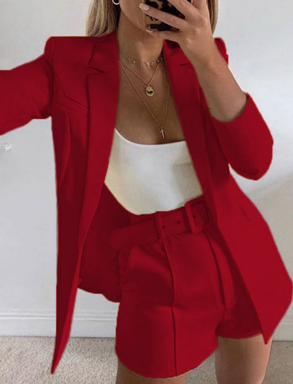 Belted Blazer and Shorts Set