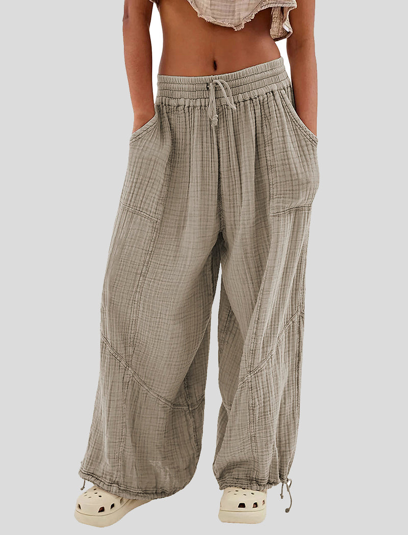 Solid Color Tie-Waist Wide-Leg Pants
