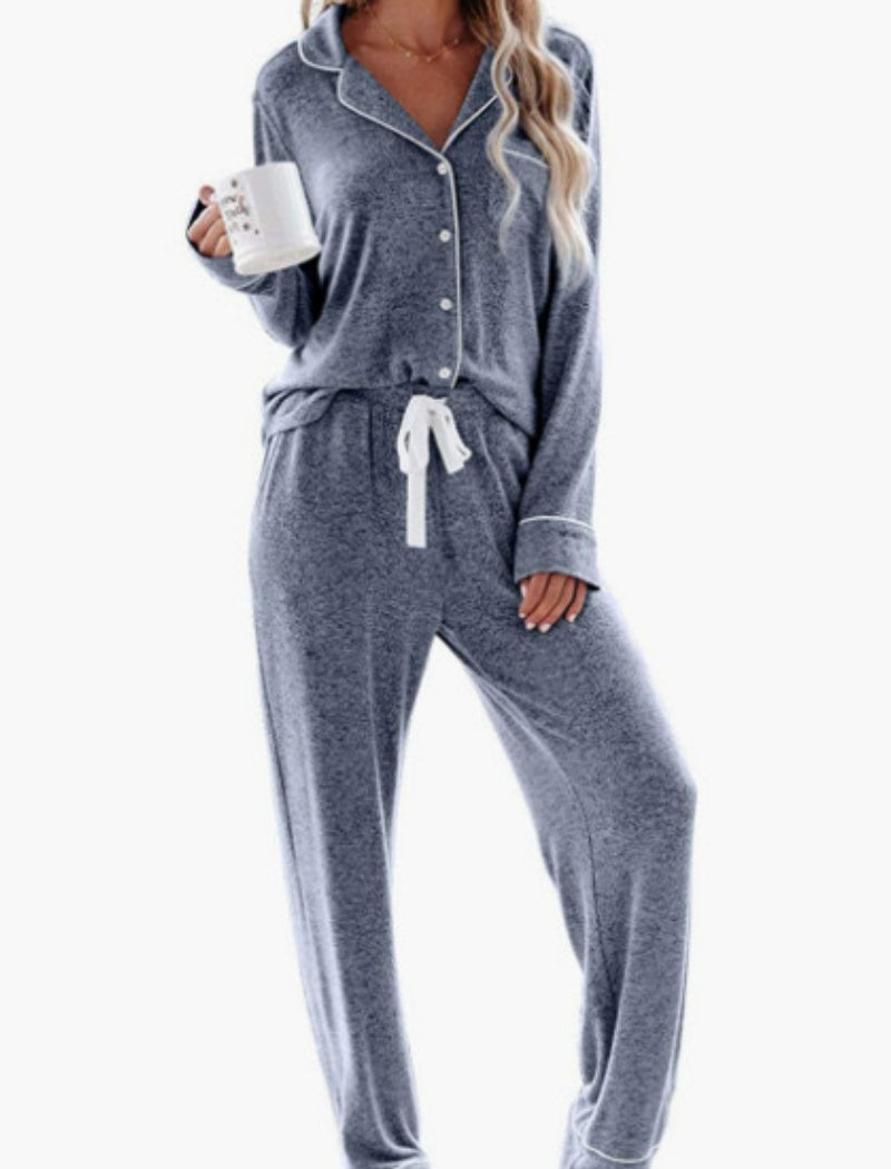 Collared Button Pajama Set
