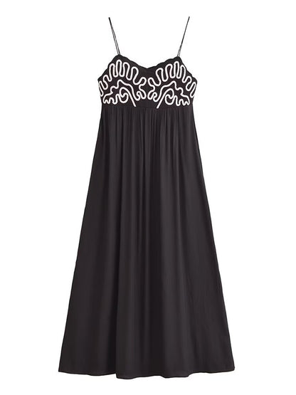 Spaghetti Strap Embroidered A-Line Dress