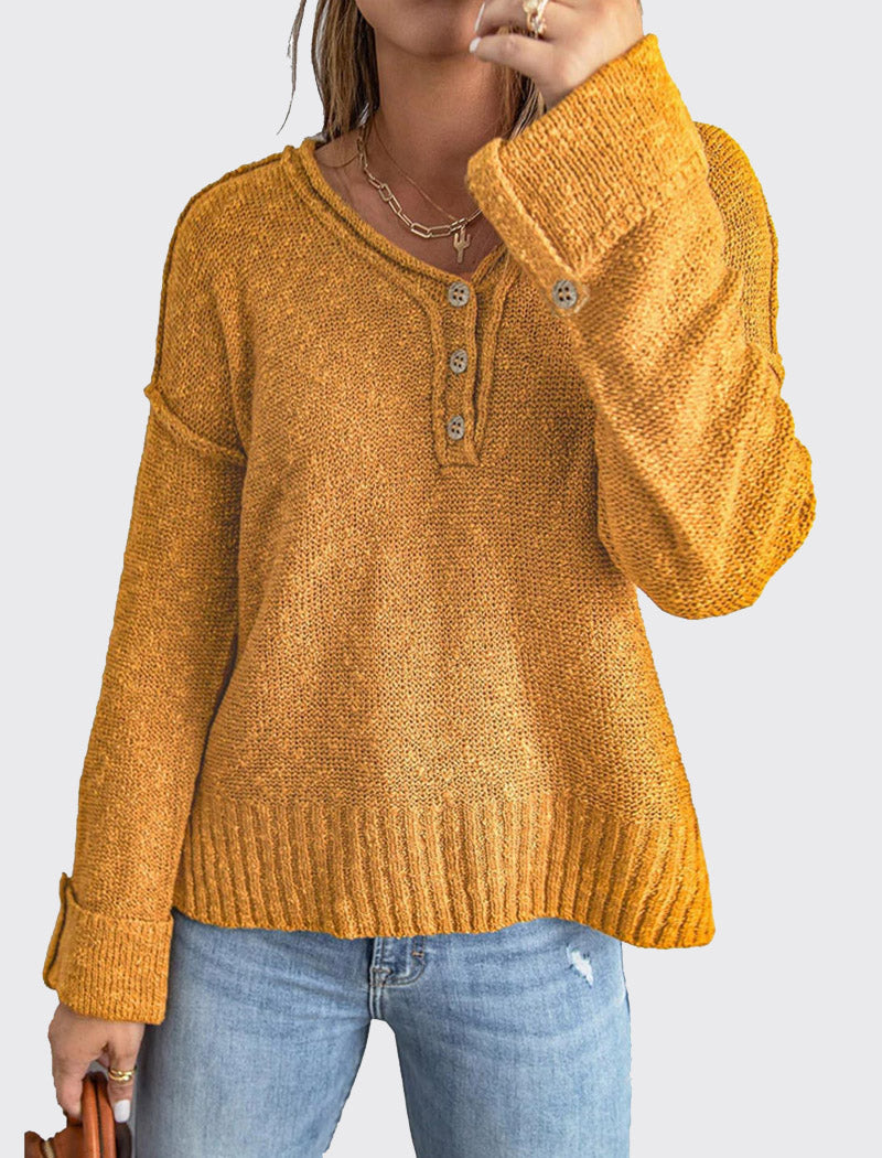 Casual Henley Knit Sweater