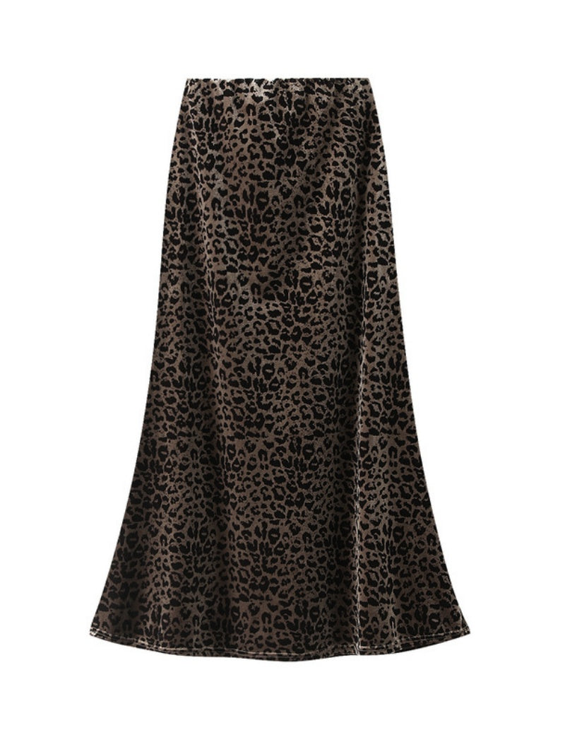 Leopard Print A-Line Midi Skirt