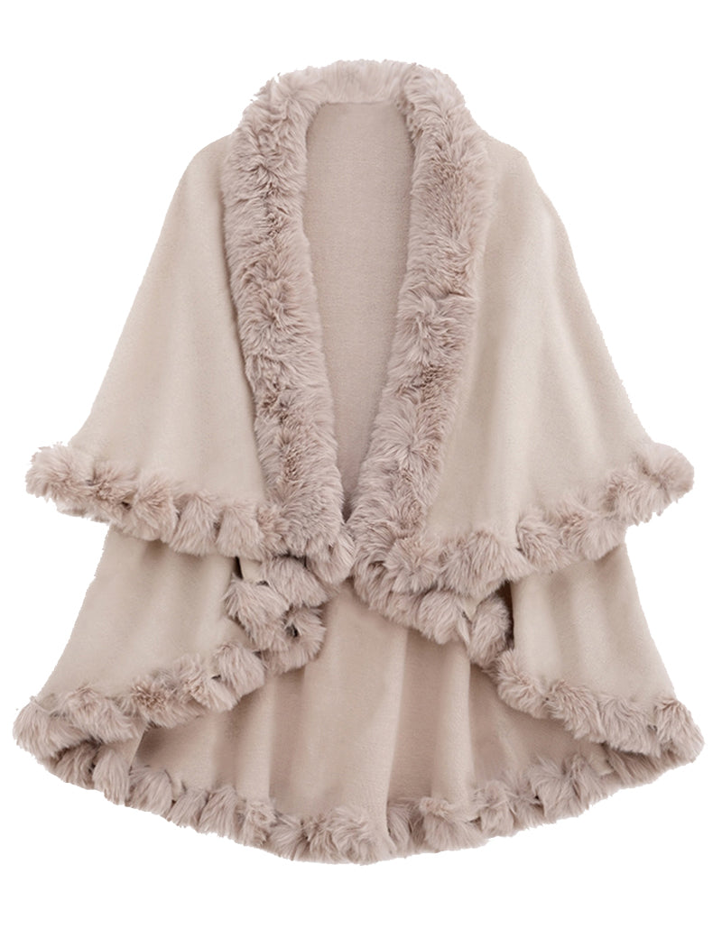 Faux Fur Trimmed Shawl Cape