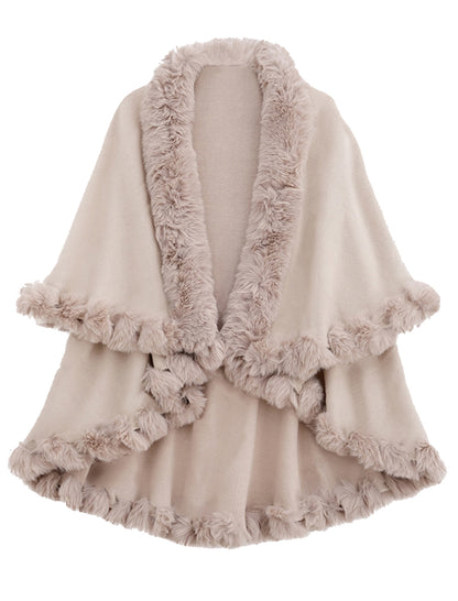 Faux Fur Trimmed Shawl Cape