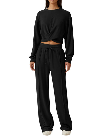 Knotted Cropped Top and Drawstring Pants Set