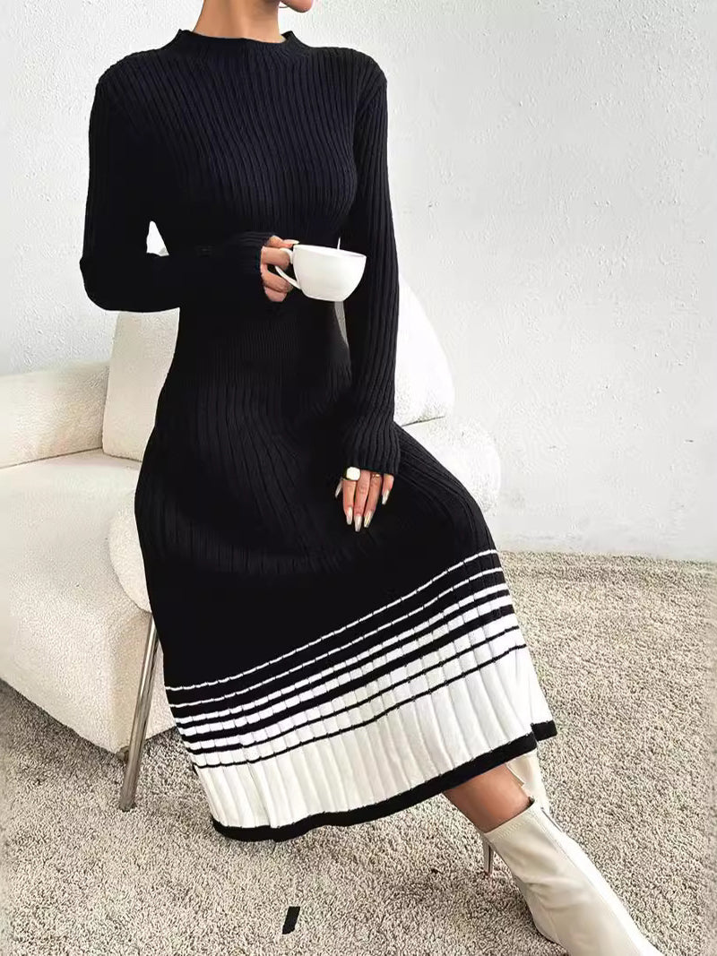 Ribbed Pleated Midi Dress