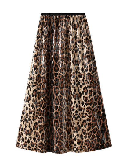 Leopard Print A-Line Midi Skirt