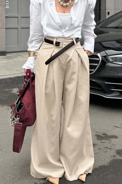 Wide-Leg Pleated Pants