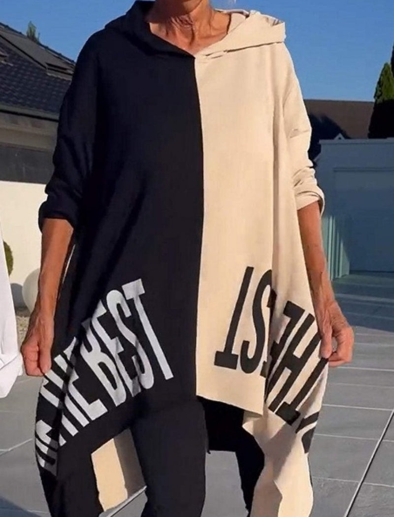 Colorblock Graphic Hooded Poncho